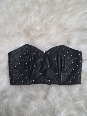 Forever 21 Black Quilted Faux Leather Strapless Studded Bustier